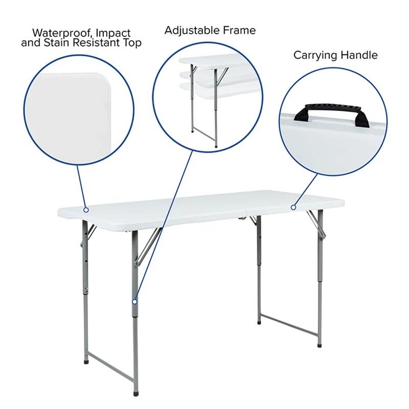 Flash Furniture Parker Height Adjustable Bi-Fold Plastic Folding Table with Carrying Handle