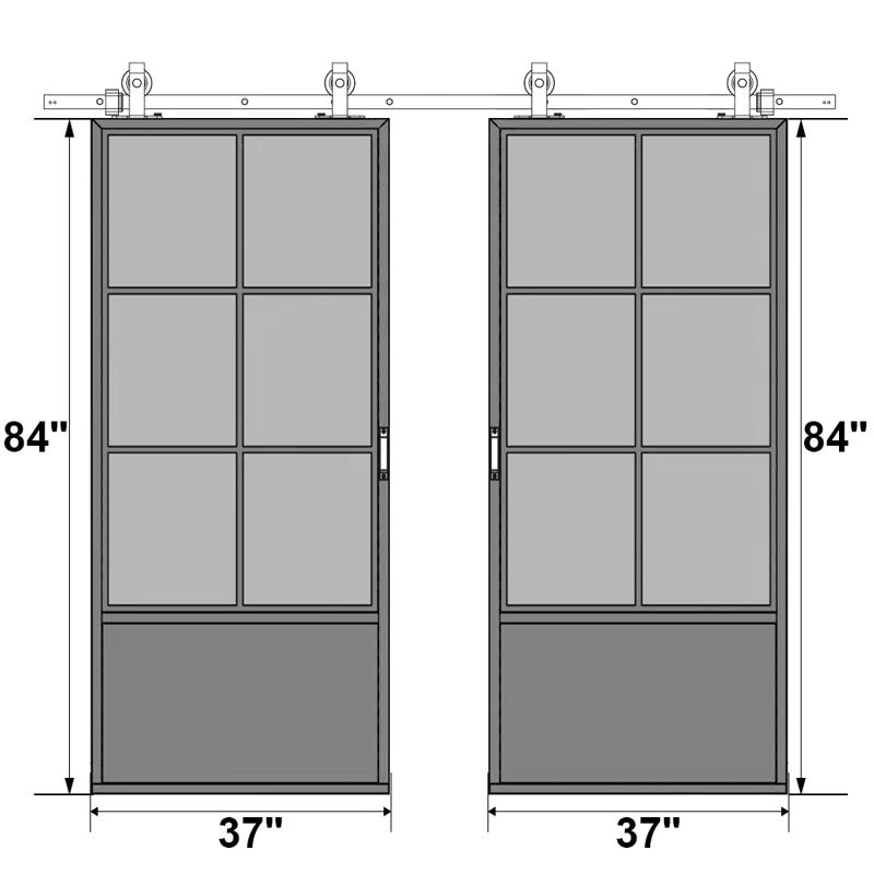 Calhome 84'' Hollow Glass with Installation Hardware Kit Barn Door