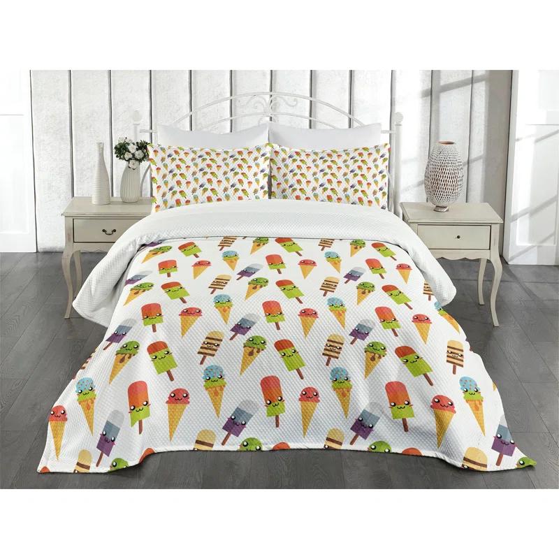 Ambesonne Ambesonne Ice Cream Bedspread Set Colorful Yummy Multicolor