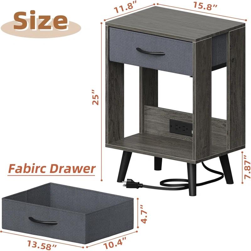 Nightstands Set Of 2 With Fabric Storage Drawer And Open Wood Shelf, Side Table With Storage For Bedroom, Bedside Tables - 23.7" H