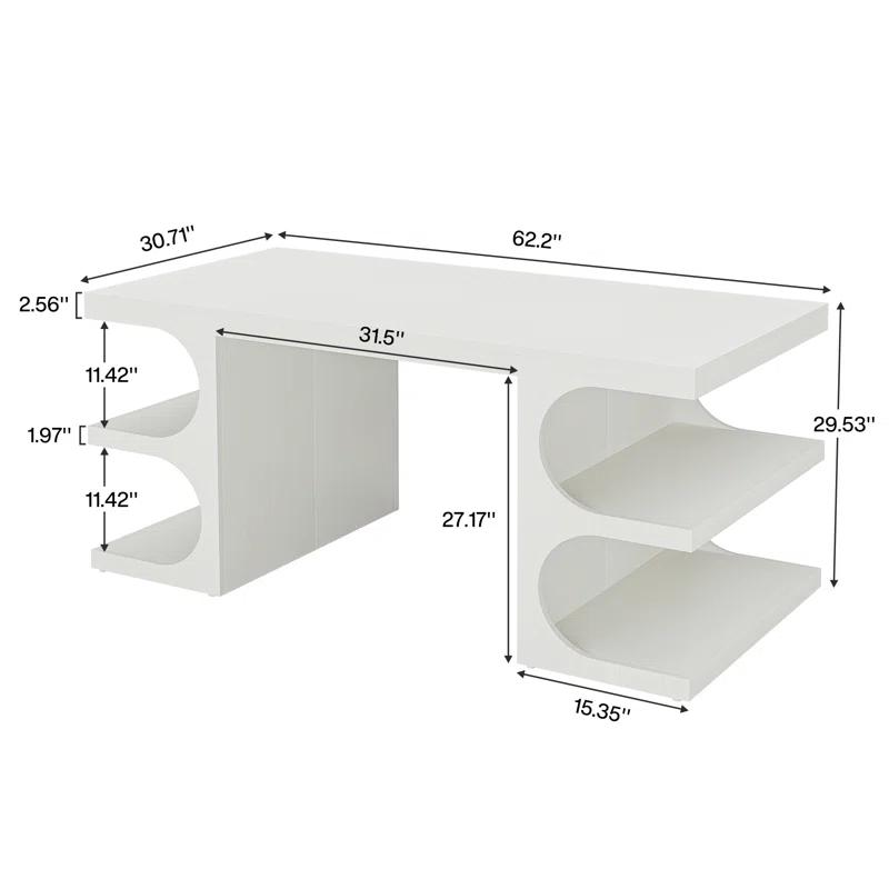 Ivy Bronx 62" White Computer Desk For Home Office, Modern Executive Office Desk with  Storage Shelves