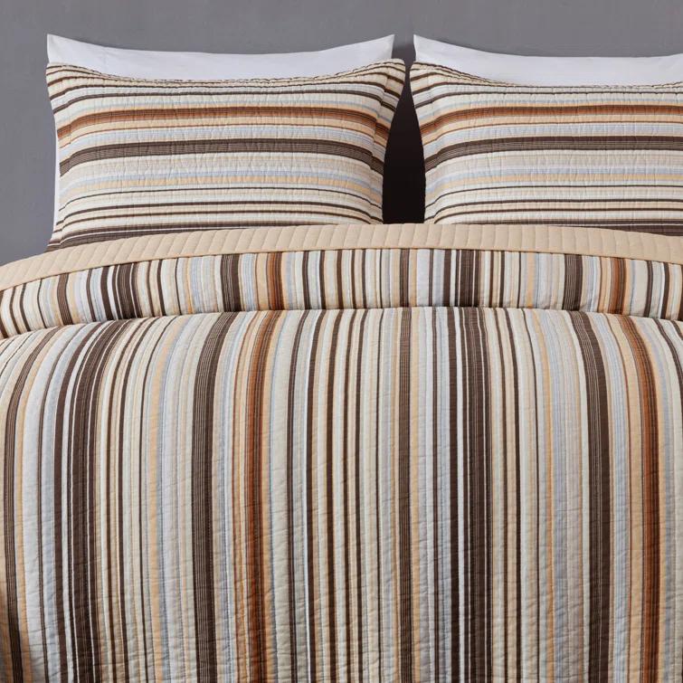 Chezmoi Collection Avery Striped Pre-Washed Cotton Quilt Set