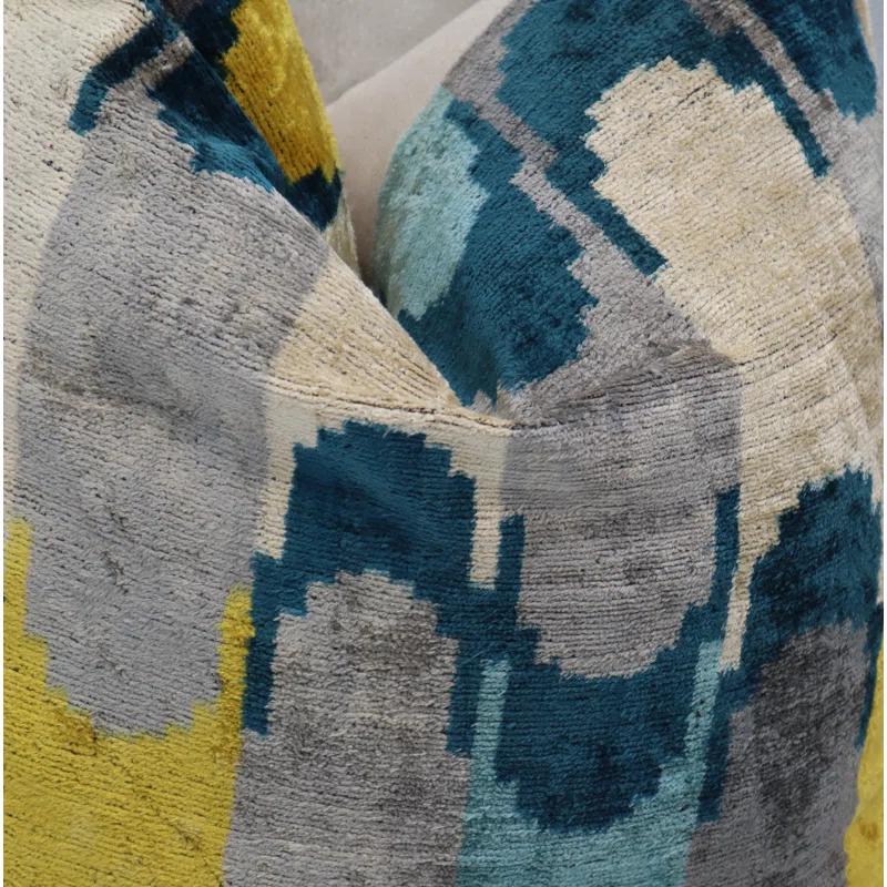 Canvello Handmade Grau Blue Yello Velvet Throw Pillows - 20x20