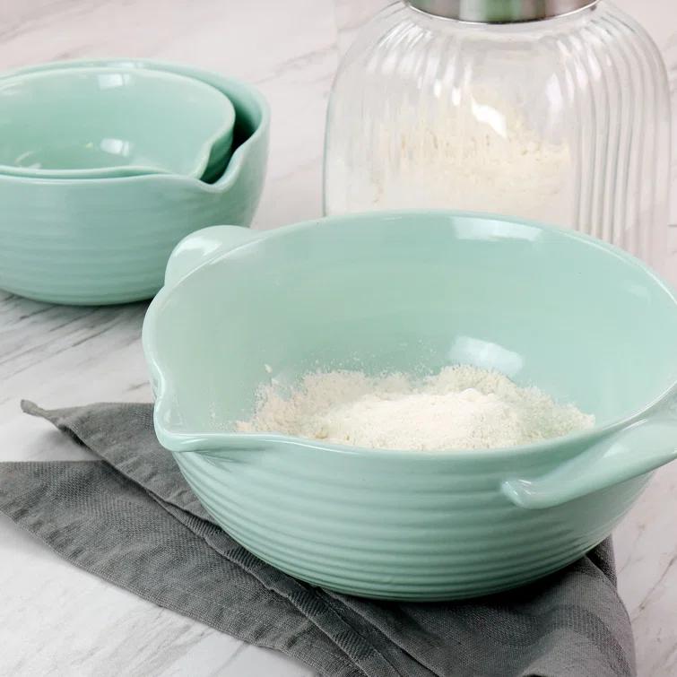 Martha Stewart Martha Stewart 3 Piece Vintage Stoneware Prep Batter Bowl Set In Mint