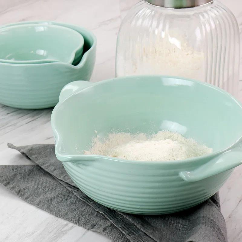 Martha Stewart Martha Stewart 3 Piece Vintage Stoneware Prep Batter Bowl Set In Mint