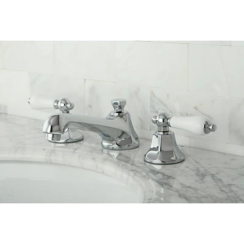 Kingston Brass Metropolitan Two-Handle 3-Hole Deck Mount Widespread Bathroom Faucet with Brass Pop-Up Drain