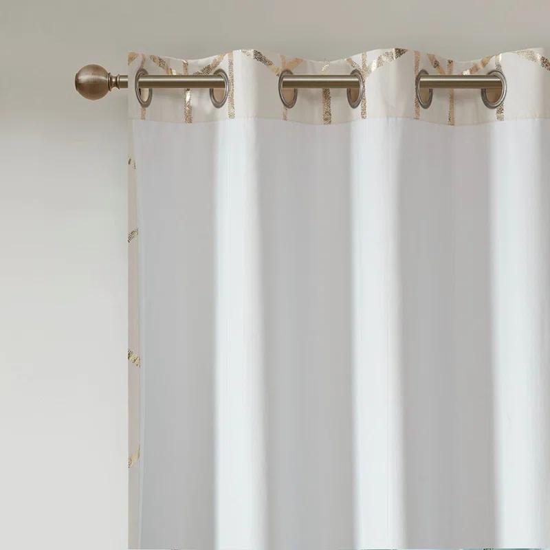 Everly Quinn Total Blackout Metallic Print Grommet Top Curtain Panel Pair (2 Pcs Window Panels)