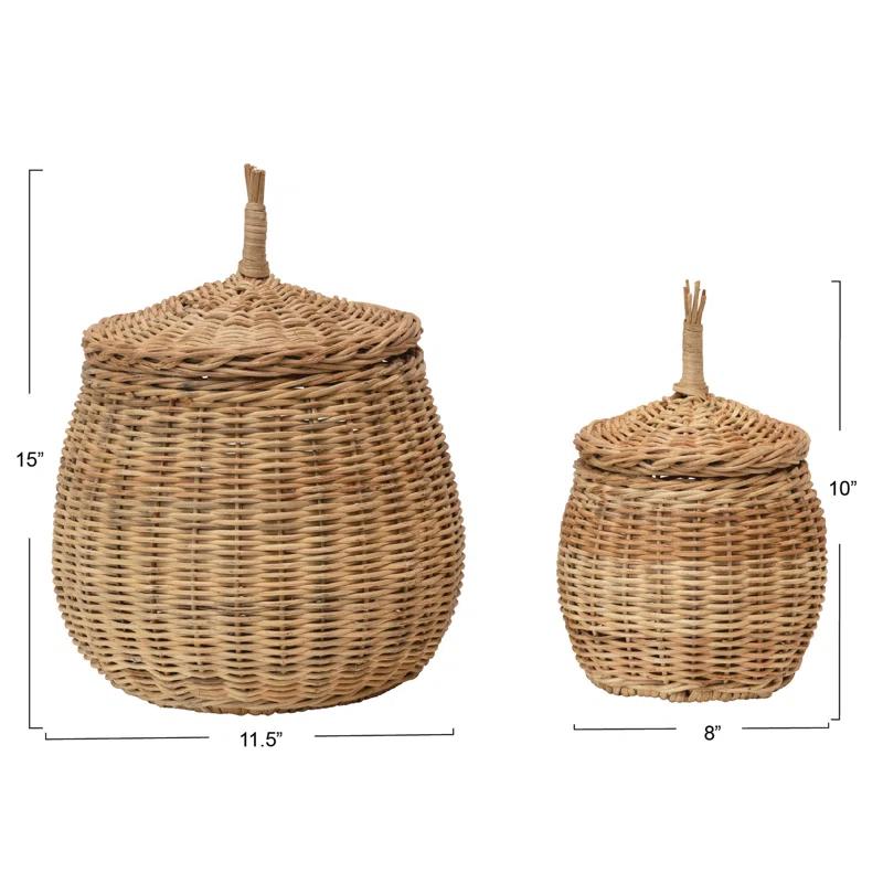 Bayou Breeze Hand-Woven Wicker Basket Storage with Lids (Set of 2)