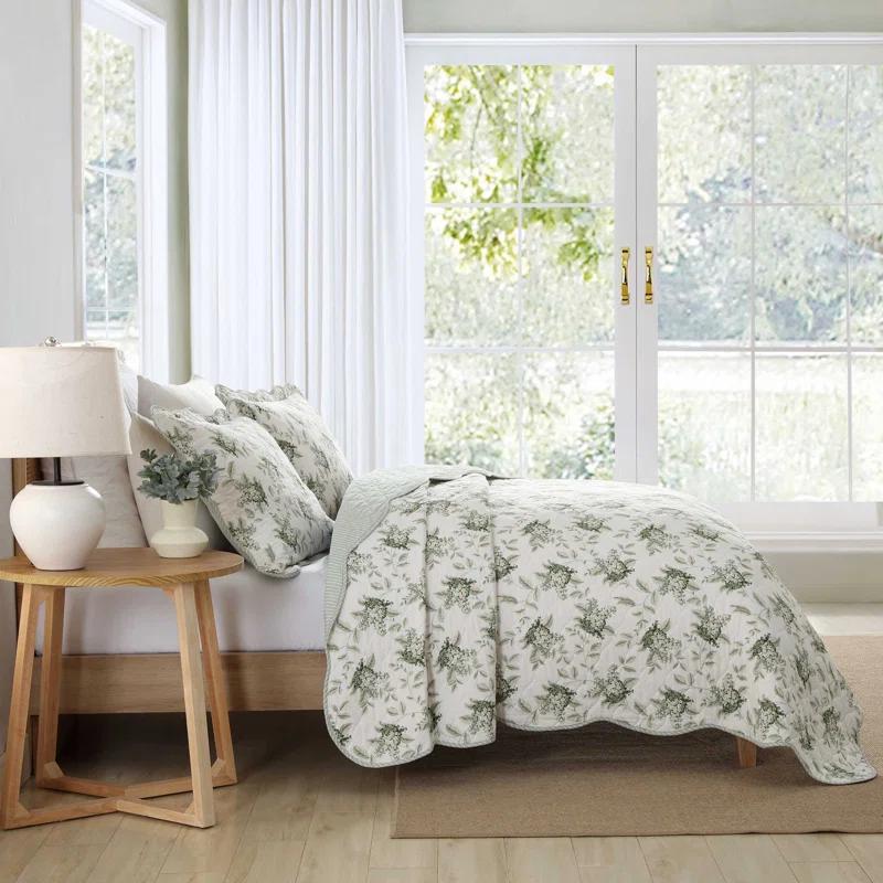 Laura Ashley Laura Ashley Portland Floral Cotton Reversible Green Quilt Set