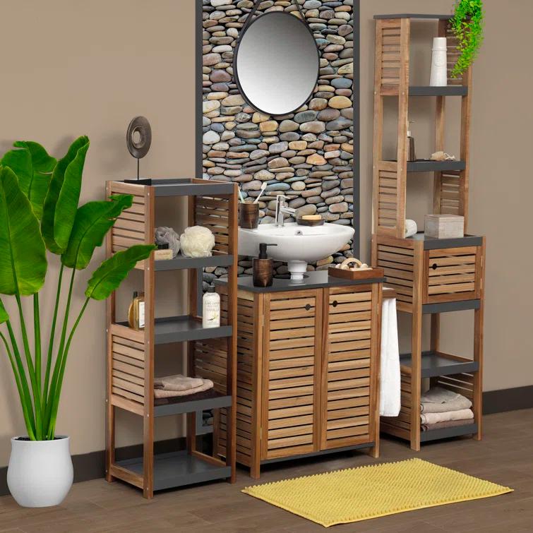 Evideco Brown and Gray Under Sink Cabinet with U-Shaped Cut-Out, Double Vented Doors, Towel Holder - Elements Collection
