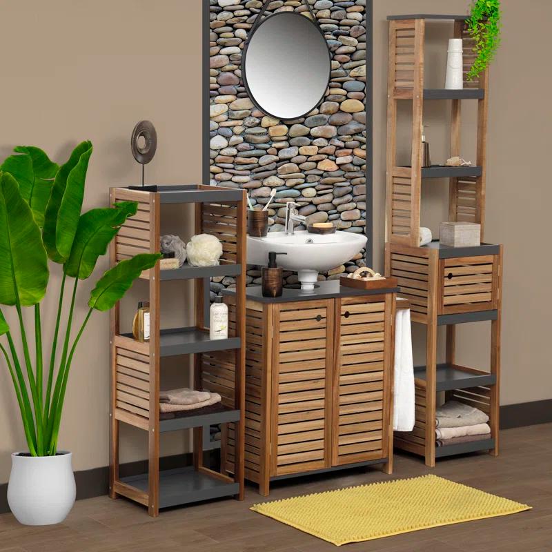 Evideco Brown and Gray Under Sink Cabinet with U-Shaped Cut-Out, Double Vented Doors, Towel Holder - Elements Collection