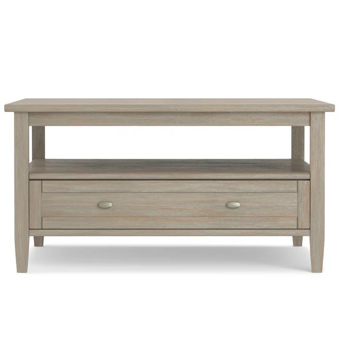 Simpli Home Warm Shaker 36"W Solid Wood Square Coffee Table with Two Drawers and Open Shelf