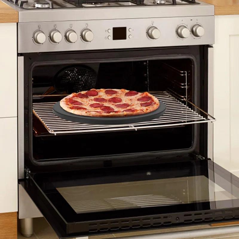 LIFETIME FLOORING LLC Round Pizza Grilling Stone For Oven, BBQ And Grill - 15” Non-Stick Black Ceramic Baking Stone For Pies, Pastry Bread, Calzone - Home Kitchen Accessories