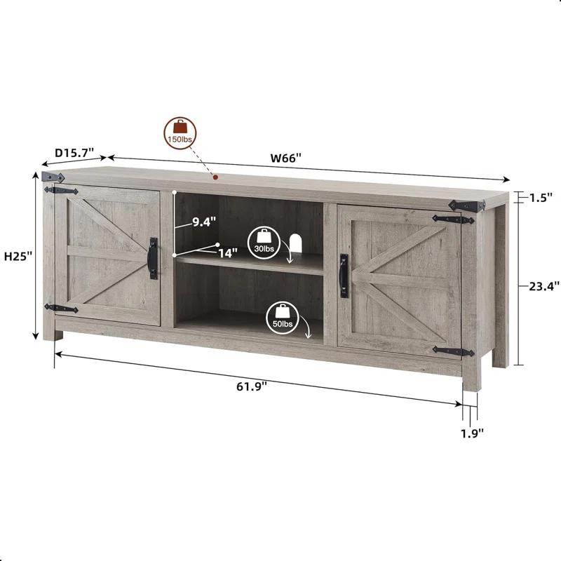 Laquela Farmhouse TV Stand for TVs Up to 75“, Wood Barn Door Media Console Table