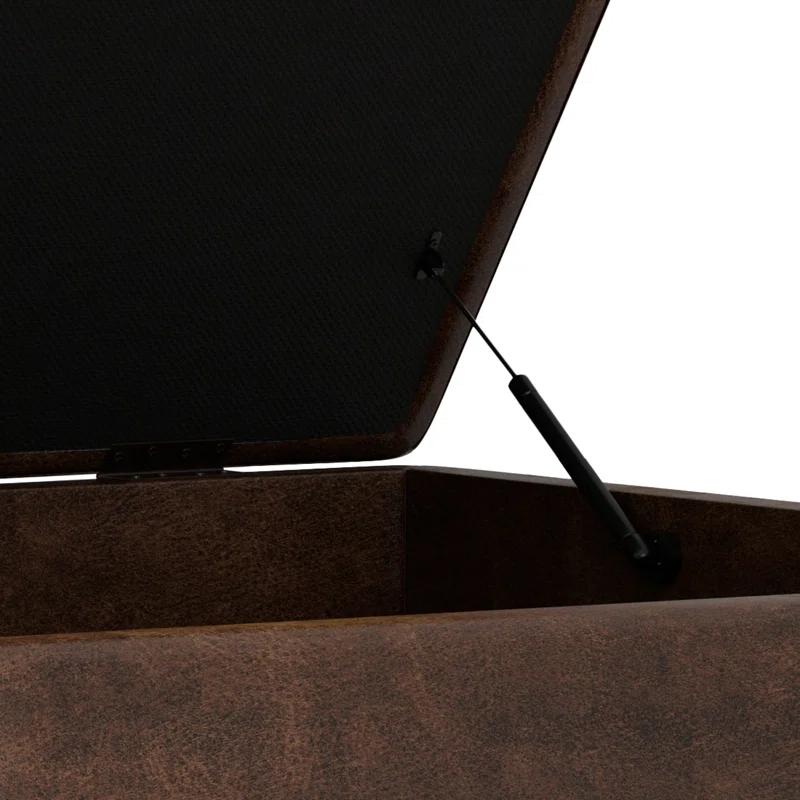 Simpli Home Owen 40"W XL Upholstered Square Coffee Table Storage Ottoman with Lift Top and Solid Wood Legs