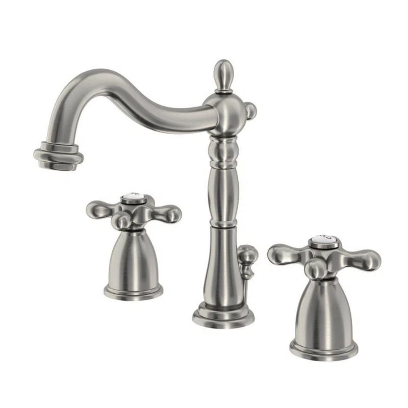 Kingston Brass Heritage Two-Handle 3-Hole Deck Mount Widespread Bathroom Faucet with Pop-Up Drain