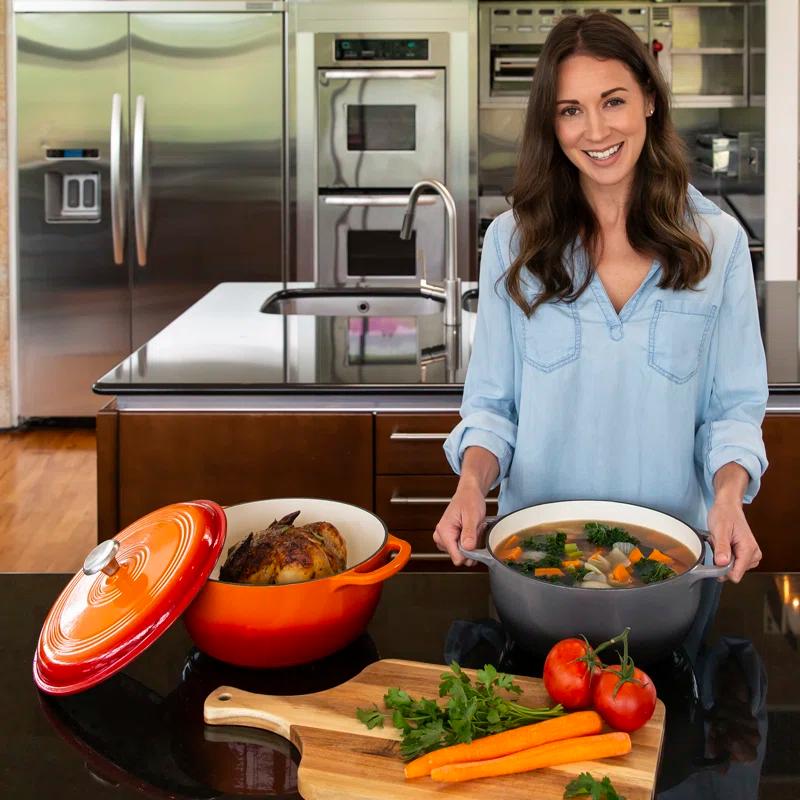 Best Choice Products Enamel Cast-Iron Dutch Oven, Heavy-Duty Cookware w/ Dual Handles, Lid