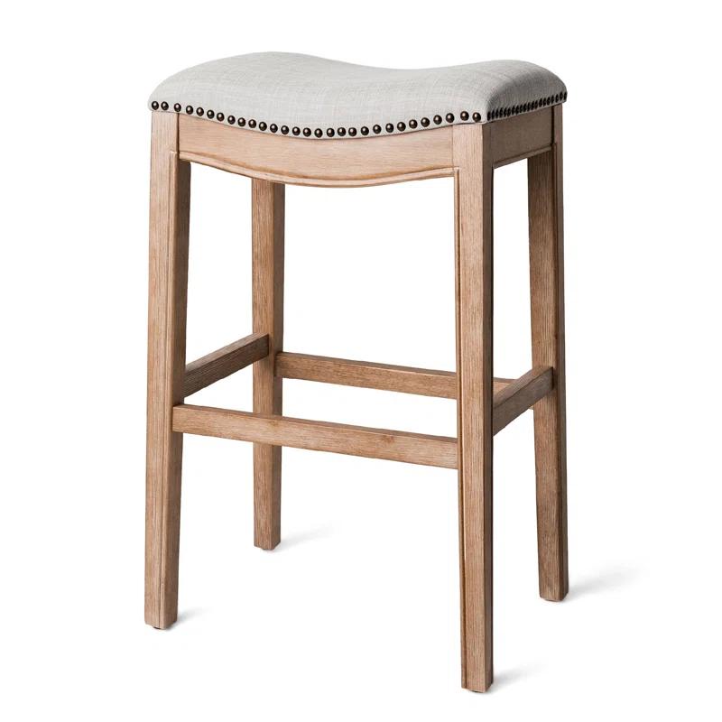 Maven Lane Maven Lane Adrien Saddle Bar Stool In Aged Black Finish 31" With Snow White Fabric Upholstery