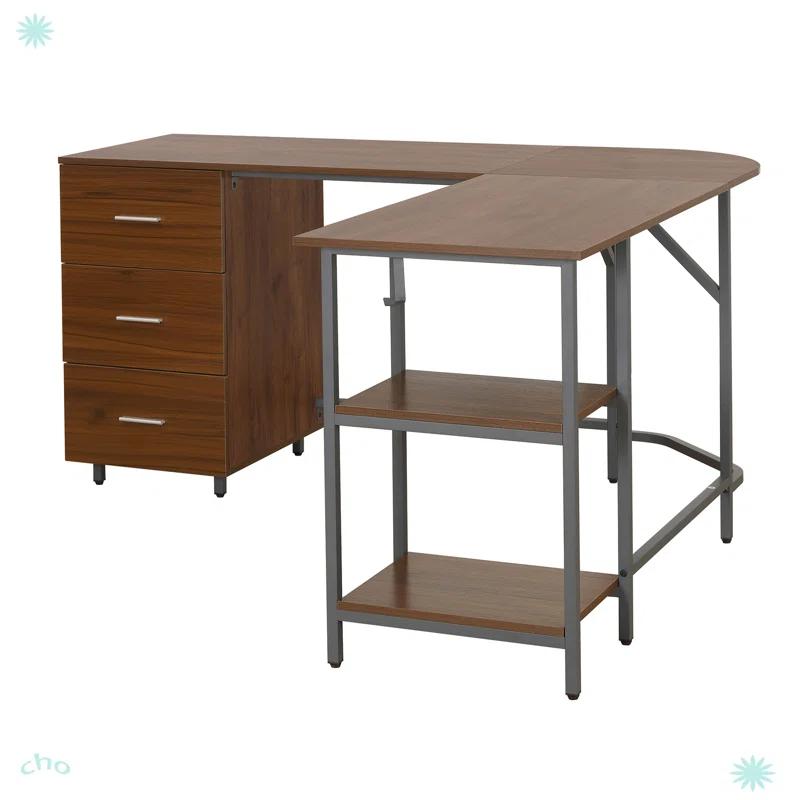 17 Stories Techni Mobili L-Shape Home Office Two-Tone Desk With Storage