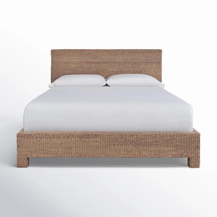 Queen Natural Woven Hyacinth Wood Frame Bed with Headboard