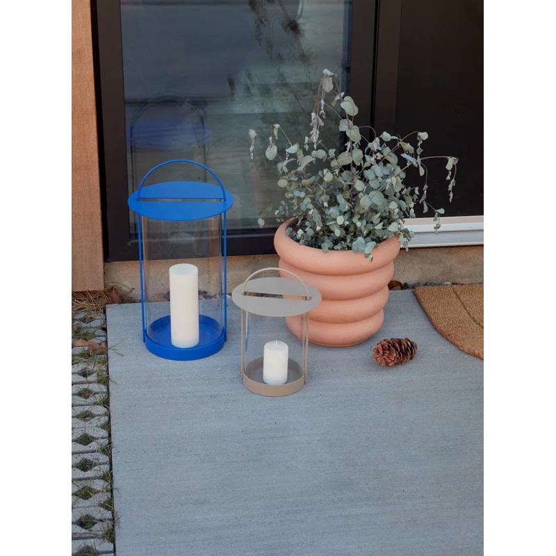 Large Blue Metal and Glass Hanging Lantern