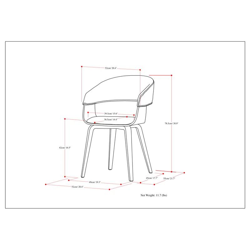 Simpli Home Lowell Bentwood Upholstered Dining Chair with Curved Backrest in Mid-Century Modern Style