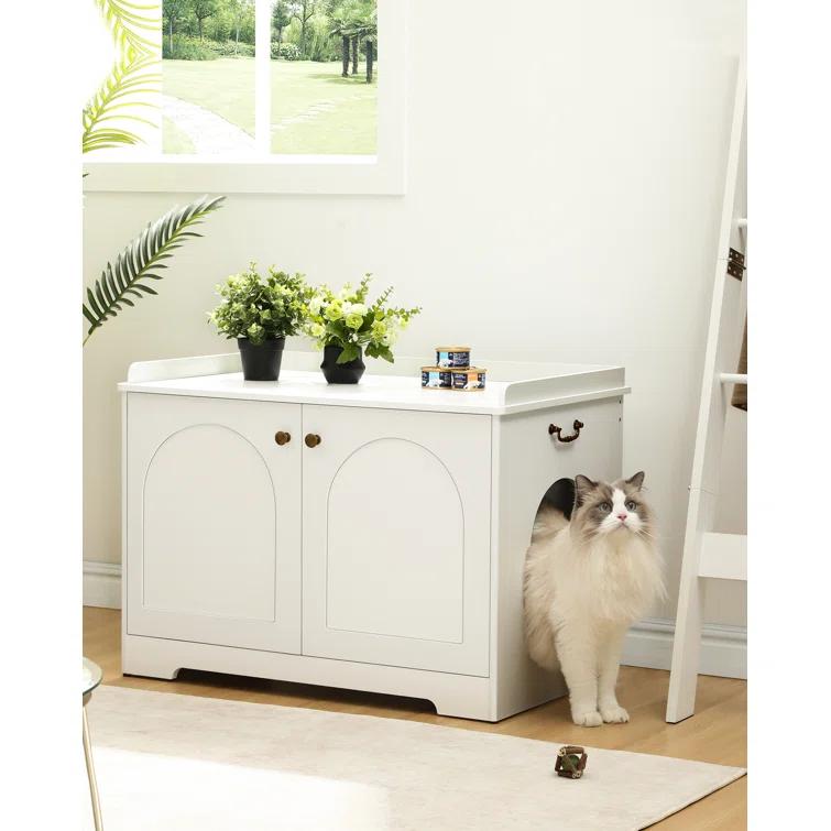 Tucker Murphy Pet™ Bohy Cat Litter Box Enclosure with Handles, Hidden Litter Box Furniture with Removable Partition, Wooden Pet House Side End Table, for Living Room, Bedroom