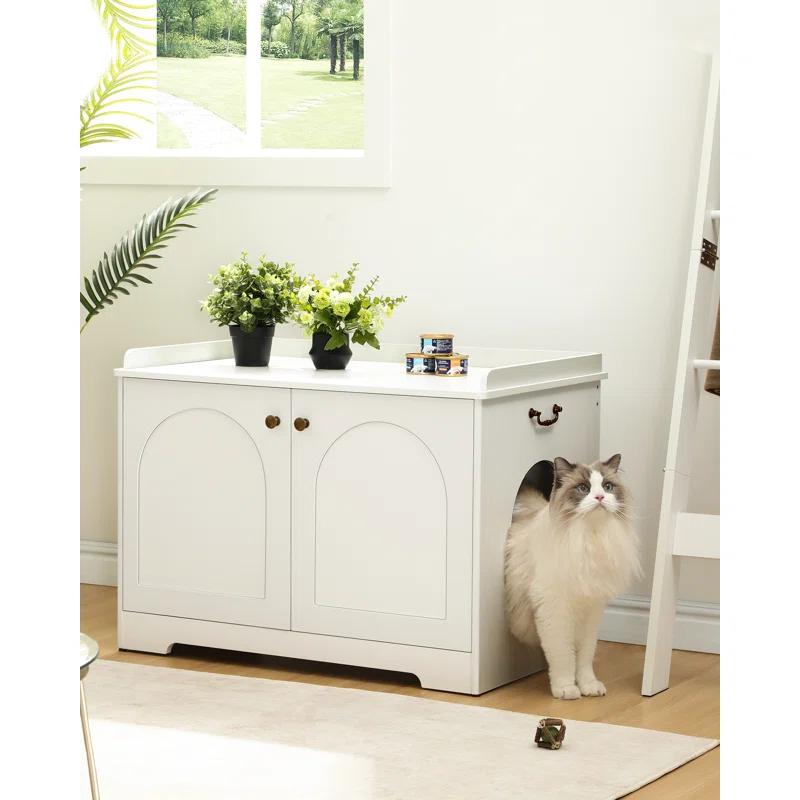 Tucker Murphy Pet™ Bohy Cat Litter Box Enclosure with Handles, Hidden Litter Box Furniture with Removable Partition, Wooden Pet House Side End Table, for Living Room, Bedroom