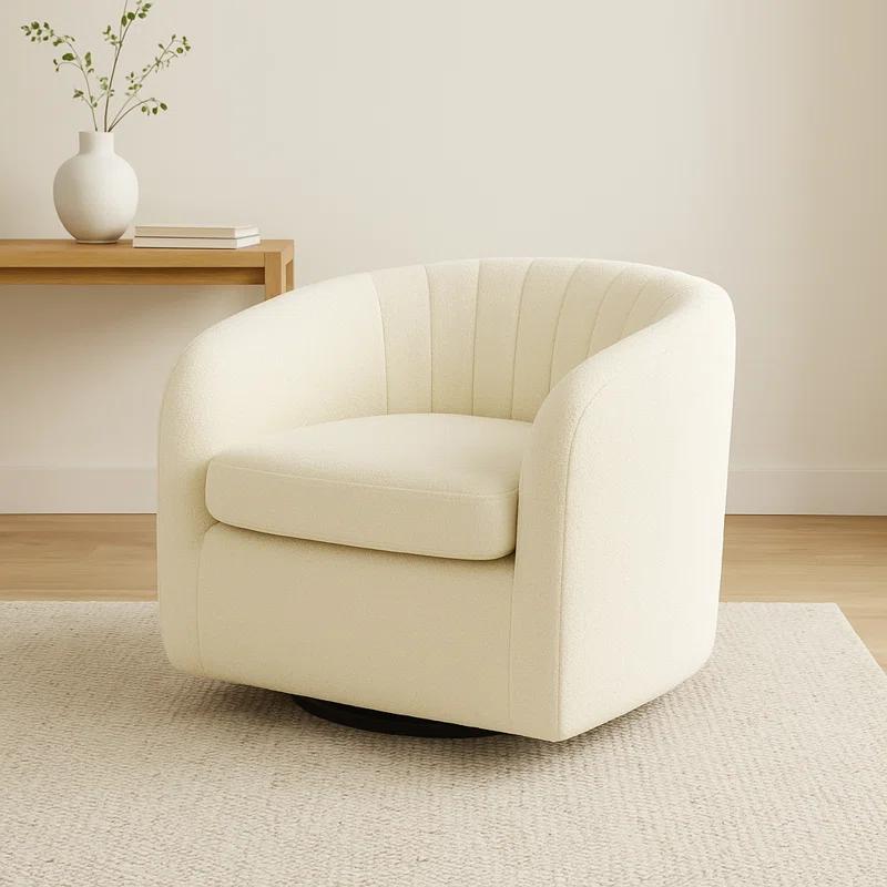 Latitude Run® Swivel Mid-Century Modern Accent Tub Chair with Faux Shearing Upholstery and Hidden Base
