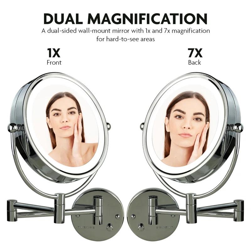 Ovente Wall Mounted Vanity Makeup Mirror 8.5 Inch with 7X Magnification and Natural LED Lights, Double-Sided with Hardwired Electrical Connection
