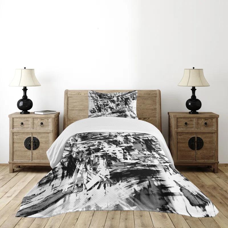 Ambesonne Ambesonne Black and White Bedspread Set Grunge Art White Black and Grey