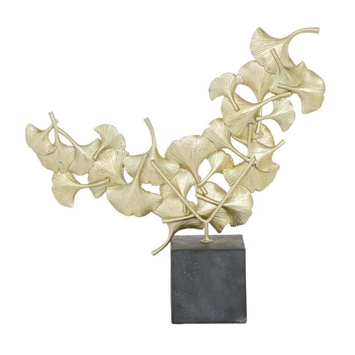 CosmoLiving by Cosmopolitan Polystone Handmade Floral Decorative Sculpture with Black Block Base