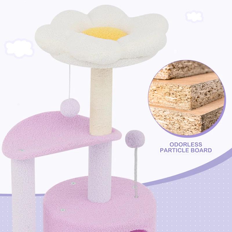 Ezelle Cat Tree Tower Cat Condo House with Sisal Scratching Posts, Flower Top Perch for Indoor Cats