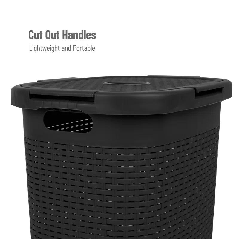 Mind Reader 60L Slim Laundry Hamper, Clothes Basket, Lid, Wicker Style, Plastic, 17.65"L x 13.75"W x 24.15"H, 2-Pack