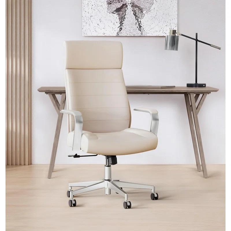 Orren Ellis Vegan Leather High-Back Executive Office Chair, Sand/Chrome, S