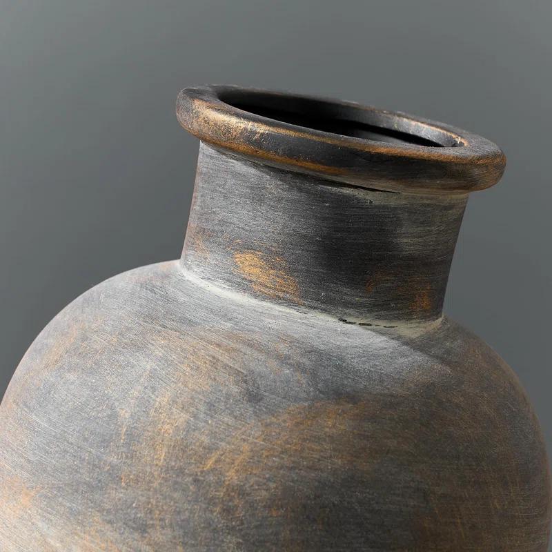 Bungalow Rose Ceramic Rustic Farmhouse Vase | 6 Inch Pottery Decorative Flower | Boho | Terracotta Vase For Home Decor Table, Living Room, Bathroom Decoration, Shelf Decor, Mantel, Bronze