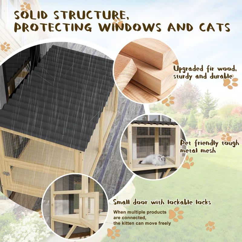 Tucker Murphy Pet™ Cat Catio,Cat Window Perch for Large Indoor Cats - Expandable Wooden Cat Window Box Enclosure for Multi Cats,