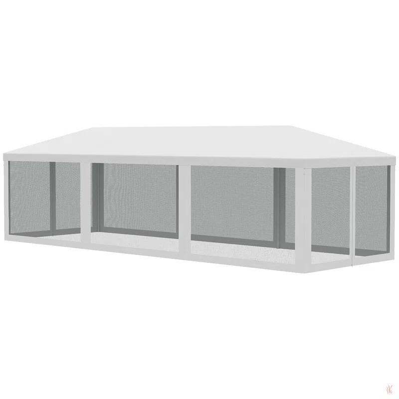 Tryimagine Outsunny 10' X 28' Party Tent Canopy, Outdoor Event Shelter Gazebo With 8 Removable Mesh Sidewalls, Zipper Doors, Steel Frame