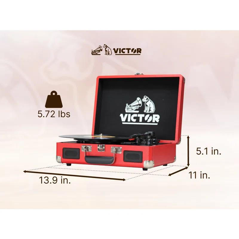 Victor Portable Suitcase Turntable - Record Player with Bluetooth & Built-in Speakers