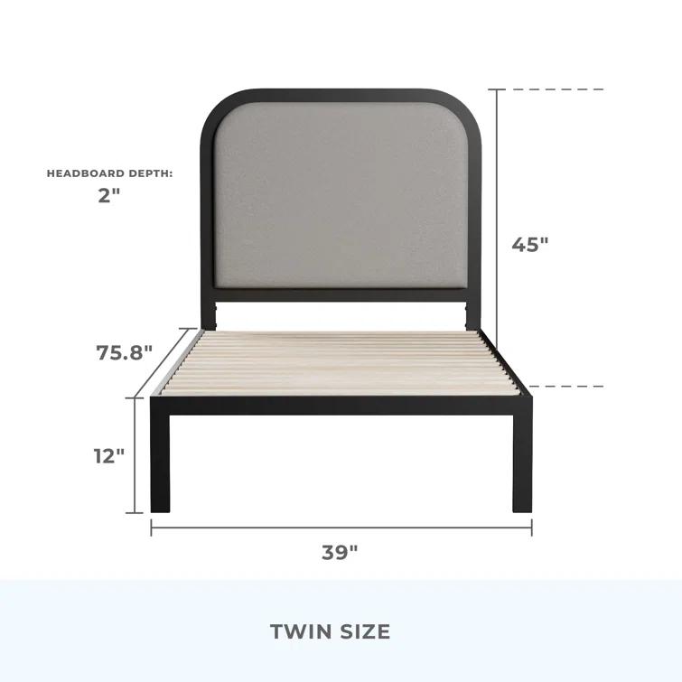 Brookside Metal Bed Frame with Rounded Upholstered Headboard