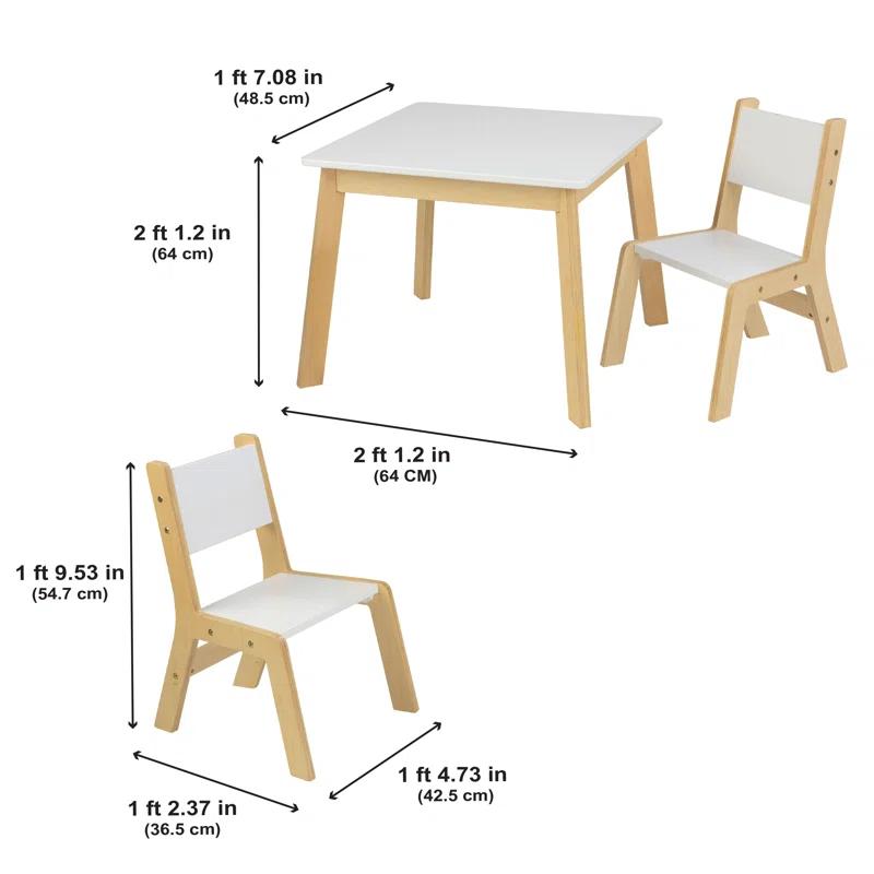 KidKraft Wooden Modern Table & 2 Chair Set, Children's Furniture, White & Natural