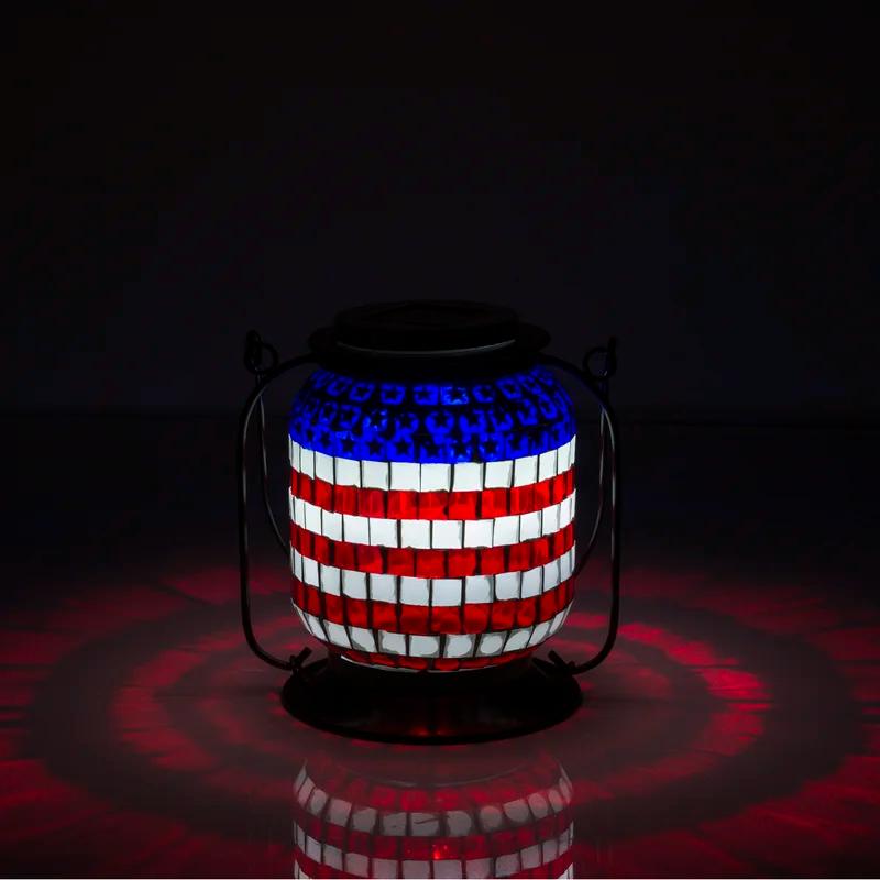 Patriotic Solar Powered LED Outdoor Lantern with Metal Frame