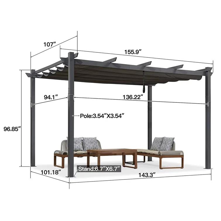 Purple Leaf 13 Ft. W X 9.5 Ft. D Aluminum Pergola with Canopy