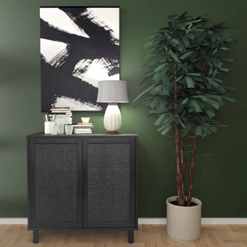Hopper Studio Hopper Studio Delancey Solid Wood 2-Door Rattan Cabinet, Stylish Accent Piece