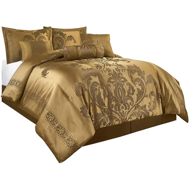 Chezmoi Collection Royale Jacquard Floral 7 Piece Comforter Set