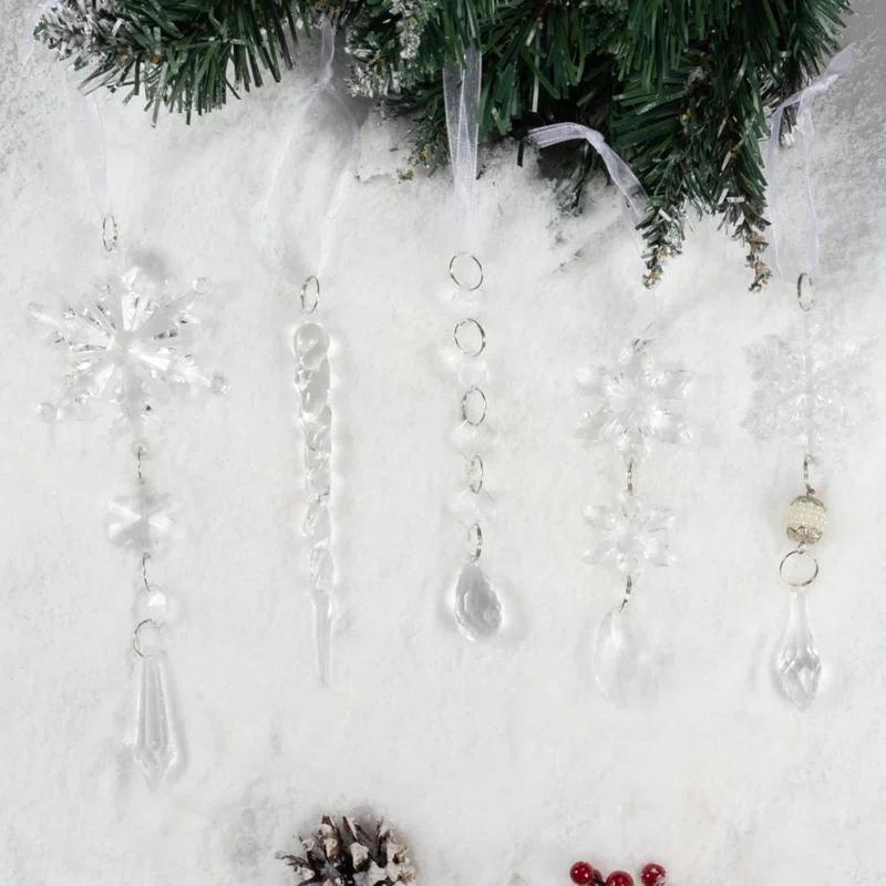 Christmas Tree Decoration Crystal Ornaments - Hanging Acrylic Christmas Snowflake Icicle Drop Crystal Ornaments For Christmas Tree Winter New Year Party Supplies