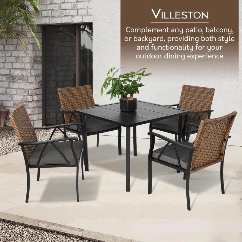 howcoolmall 5 Piece Patio Dining Set for 4, 4 Chairs with Cushions and 1 Square Table with 1.75” Umbrella Hole Outdoor Furniture Set, Black and Brown
