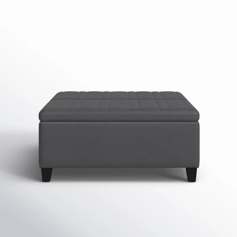 Simpli Home Ellis 36"W Upholstered Square Coffee Table Storage Ottoman with Split Lift Top