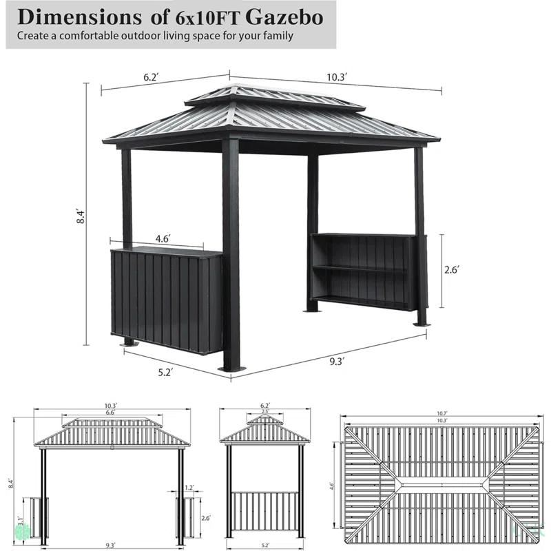 VODYXSEP Hardtop Grill Gazebo, Outdoor BBQ Gazebo With Double Galvanized Steel Roof, Patio Grill Canopy With 2 Cabinets And Ceiling Hooks For Backyard, Lawn, Garden