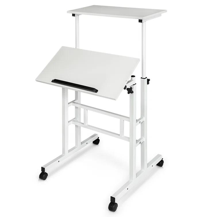 MoNiBloom Mobile Computer Desk, Adjustable Height Laptop Standing Desk with Tilting Tabletop and Monitor Shelf